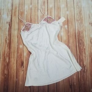 Vintage Val Mode Long Slip Dress Nightgown Cream Roses Lace New Old Stock USA